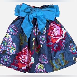 Persnickety Floral Skirt Blue Butterfly Roses Bow Waist Girls Size 6